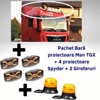Pachet complet Bara proiectoare Man TGX XXL, GX + 4 proiectoare Spyder + 2 girofare Fristom