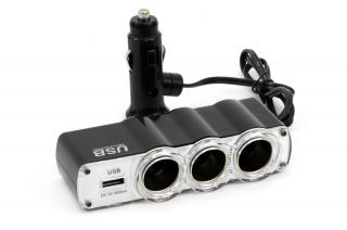 Prelungitor Priza Bricheta Auto SOC4, 3 Prize + 1 USB