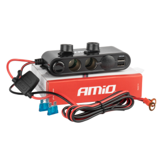 Priza Extensie Auto cu Voltmetru, 3 Prize Bricheta, PD30W, QC3.0, 2xUSB