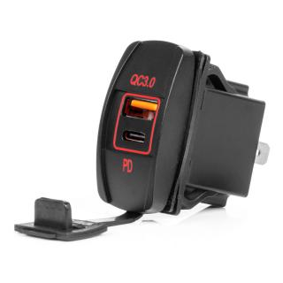 Priza USB + USB-C QC3.0 Incastrabila Auto Barca, Impermeabila, LED Rosu, 12V 24V