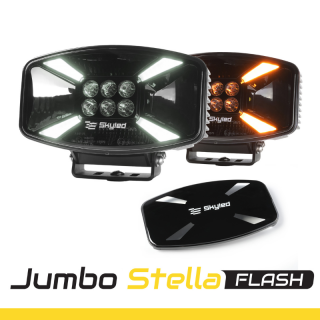 Proiector LED, Jumbo Stella Flash FULL, 140W, 12 24V, 8500lm, 24.7cm, Pozitie Alba, Galbena, Stroboscop si capac protectie, Off Road, Tir
