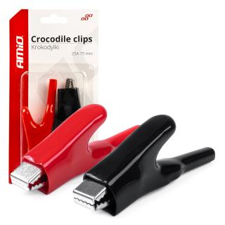 Set 2 Cleme Crocodil 25A, 75mm - Pentru Baterie Auto