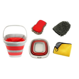 Set 4 accesorii pentru Ingrijirea Masinii cu Galeata Pliabila