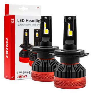 Set Becuri LED Seria X3 H4 H19, 12V, 9900lm, 6500K Alb Rece, CANBUS