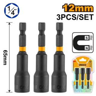 Set de 3 cheii Tubulare impact lungi, cu Magneti, 1 4, 12mm, 65mm lungime