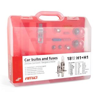 Trusa Becuri Rezerva Halogen si Sigurante Auto, 18 Piese (2x H1)