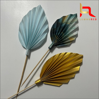 Set de 3 Evantaie Decorative pentru tort - Frunze de Palmier ,   albastru, auriu si combinat