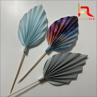 Set de 3 Evantaie Decorative pentru tort - Frunze de Palmier ,   albastru, gri si combinat