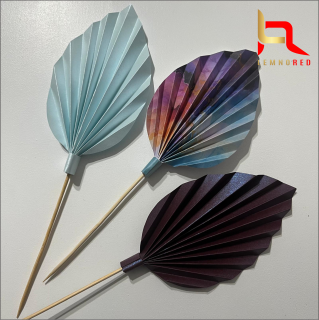 Set de 3 Evantaie Decorative pentru tort - Frunze de Palmier ,   albastru, mov si combinat