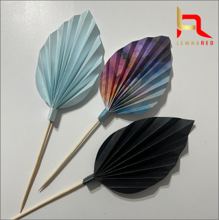 Set de 3 Evantaie Decorative pentru tort - Frunze de Palmier ,   albastru, negru si combinat