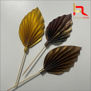 Set de 3 Evantaie Decorative pentru tort - Frunze de Palmier ,   maro, auriu si combinat