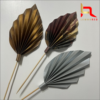 Set de 3 Evantaie Decorative pentru tort - Frunze de Palmier ,   maro, gri si combinat