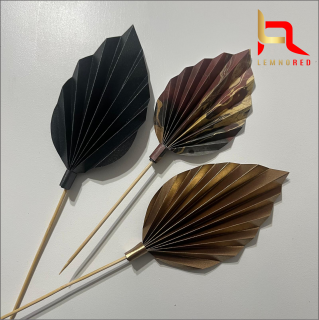 Set de 3 Evantaie Decorative pentru tort - Frunze de Palmier ,   maro, negru si combinat