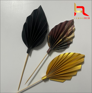 Set de 3 Evantaie Decorative pentru tort - Frunze de Palmier ,   negru, auriu si combinat