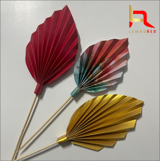 Set de 3 Evantaie Decorative pentru tort - Frunze de Palmier ,   rosu, auriu si combinat