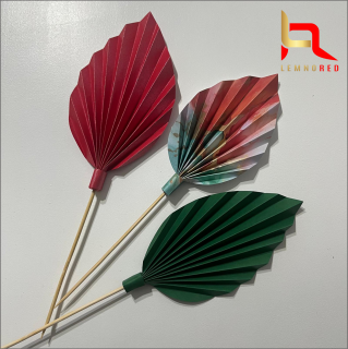Set de 3 Evantaie Decorative pentru tort - Frunze de Palmier ,   rosu, verde si combinat