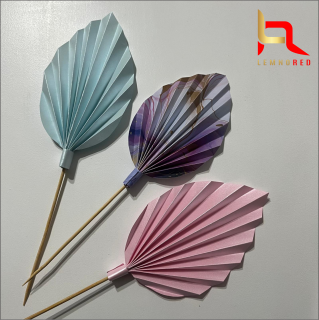 Set de 3 Evantaie Decorative pentru tort - Frunze de Palmier ,   roz, albastru si combinat
