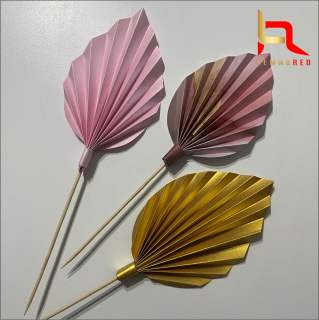 Set de 3 Evantaie Decorative pentru tort - Frunze de Palmier ,   roz, auriu si combinat