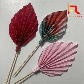 Set de 3 Evantaie Decorative pentru tort - Frunze de Palmier ,   roz, rosu si combinat