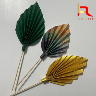 Set de 3 Evantaie Decorative pentru tort - Frunze de Palmier ,   verde, auriu si combinat