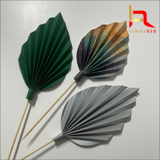 Set de 3 Evantaie Decorative pentru tort - Frunze de Palmier ,   verde, gri si combinat
