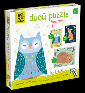 DUDU PUZZLE IN RAMA 2-3-4 piese ,   ANIMALE DIN PADURE, Ludattica, 2-3 ani +