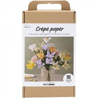 Kit creativ cu hartie creponata - buchet de flori de primavara