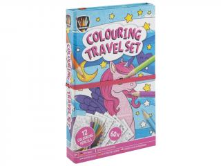 Set creativ de buzunar, 2 carti de colorat si creioane, unicorni si sirene, Grafix