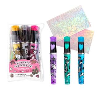 Set creativ DIY, 3 pixuri cu gel si sabloane pentru tatuaje, Glitter tattoo studio