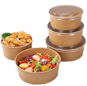 Bol salata kraft cu capac transparent, 1300ml, set 50 buc