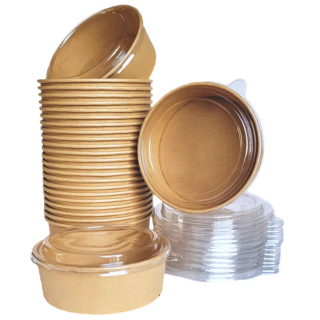 Bol salata kraft cu capac transparent, 550ml, set 50 buc