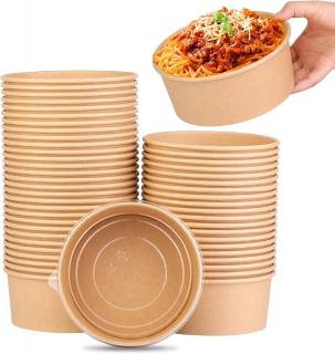 Bol salata kraft cu capac transparent, 750ml, set 50 buc