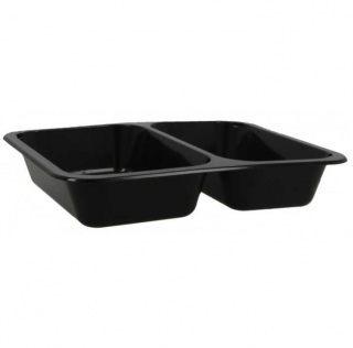 Set 50 Caserole termosudabile din PP pentru catering, negre, 2compartimente