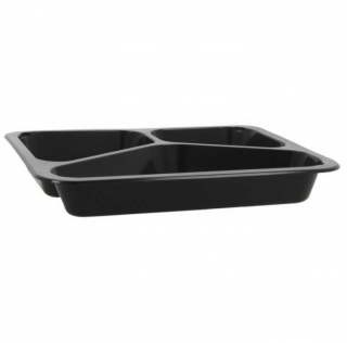 Set 50 Caserole termosudabile din PP pentru catering, negre, 3compartimente