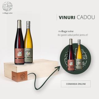Pachet vin cadou: 2 sticle vin Pinot Gris + Pinot Noir + cutie lemn   Promotie vinuri cadou