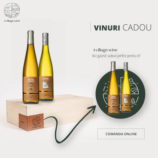 Pachet vin cadou: 2 sticle vin Riesling + cutie lemn   Promotie vinuri cadou