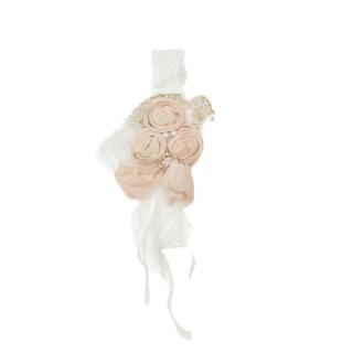 Bentita bebe, eleganta, ingusta cu florii, dantela si perle, satin, Melvelo - Cream