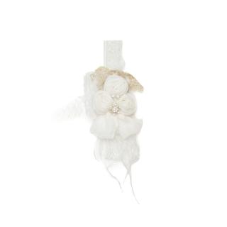 Bentita bebe, eleganta, ingusta cu florii, dantela si perle, satin, Melvelo - White