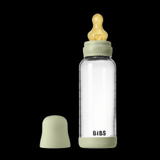 BIBS - Set complet biberon din sticla anticolici cu tetina din latex, flux mediu, 240 ml, Sage