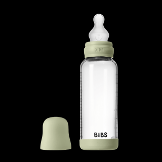 BIBS - Set complet biberon din sticla anticolici cu tetina din silicon, flux mediu, 240 ml, Sage