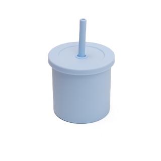 Cana anti-varsare din silicon alimentar cu pai, 2 in 1, pentru gustari sau lichide, 300ml, Melvelo - Baby Blue