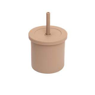 Cana anti-varsare din silicon alimentar cu pai, 2 in 1, pentru gustari sau lichide, 300ml, Melvelo - Natural