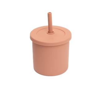 Cana anti-varsare din silicon alimentar cu pai, 2 in 1, pentru gustari sau lichide, 300ml, Melvelo - Peach