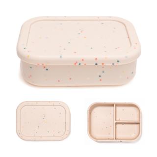 Caserola bento pentru pranz, 19 x 14 x 6.5 cm, din silicon alimentar, cu trei compartimente, pentru copii, Melvelo, Lunchbox - Beige