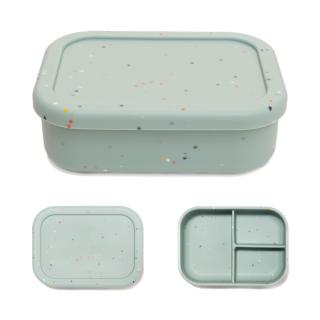 Caserola bento pentru pranz, 19 x 14 x 6.5 cm, din silicon alimentar, cu trei compartimente, pentru copii, Melvelo, Lunchbox - Green