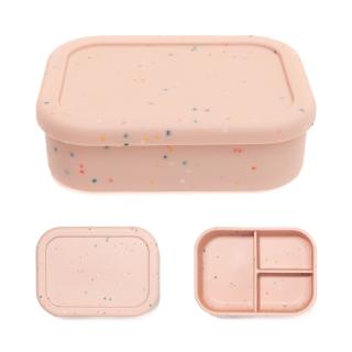 Caserola bento pentru pranz, 19 x 14 x 6.5 cm, din silicon alimentar, cu trei compartimente, pentru copii, Melvelo, Lunchbox -  Pink