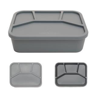 Caserola bento pentru pranz, 21 x 16 x 6 cm, din silicon alimentar, cu patru compartimente, pentru copii, Melvelo, Lunchbox - Gray