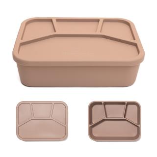 Caserola bento pentru pranz, 21 x 16 x 6 cm, din silicon alimentar, cu patru compartimente, pentru copii, Melvelo, Lunchbox - Natural