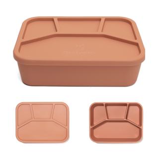 Caserola bento pentru pranz, 21 x 16 x 6 cm, din silicon alimentar, cu patru compartimente, pentru copii, Melvelo, Lunchbox - Peach