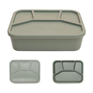 Caserola bento pentru pranz, 21 x 16 x 6 cm, din silicon alimentar, cu patru compartimente, pentru copii, Melvelo, Lunchbox - Sage